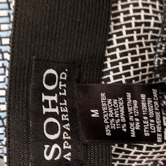 Soho Pull on SLack with Small Blue, White, and Black Geometric Pattern Size Med - Picture 6 of 8